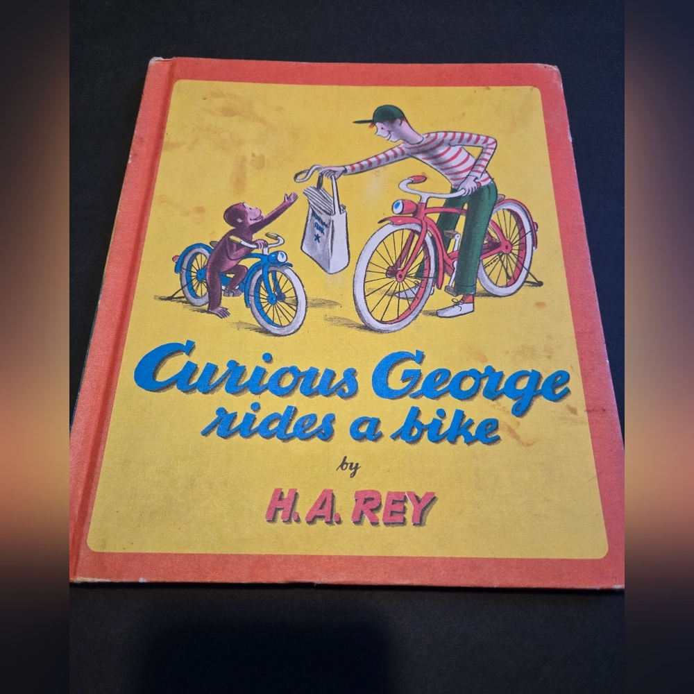 1952 Curious George Rides a Bike Book By H.A. Rey. Good Condition.